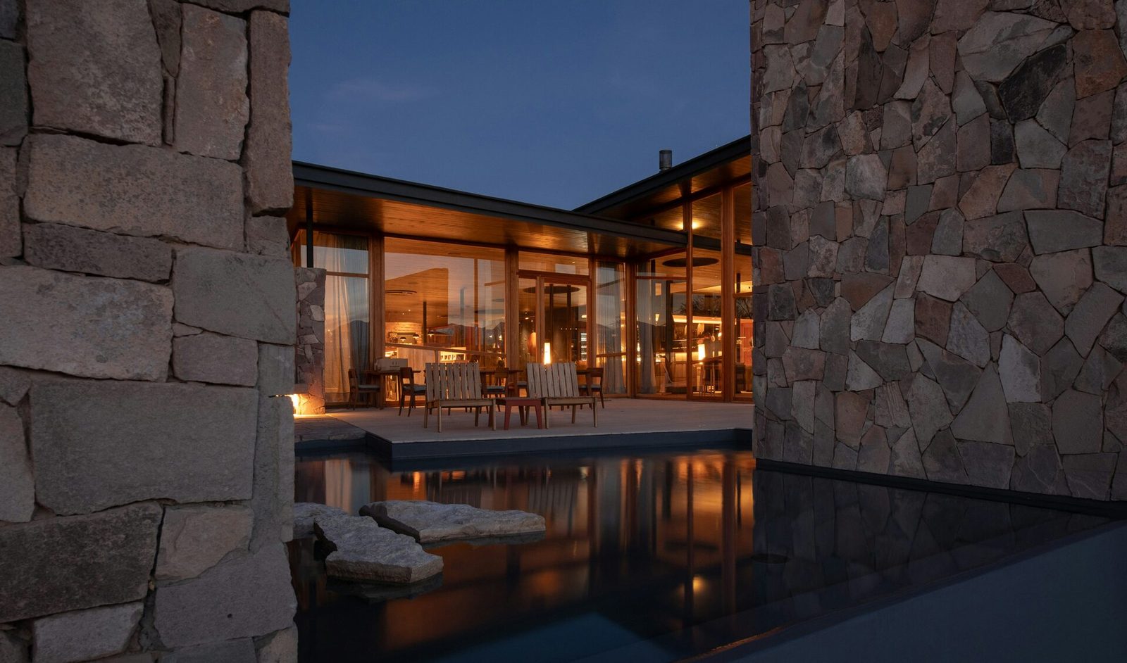 Photo-real architectural render at dusk